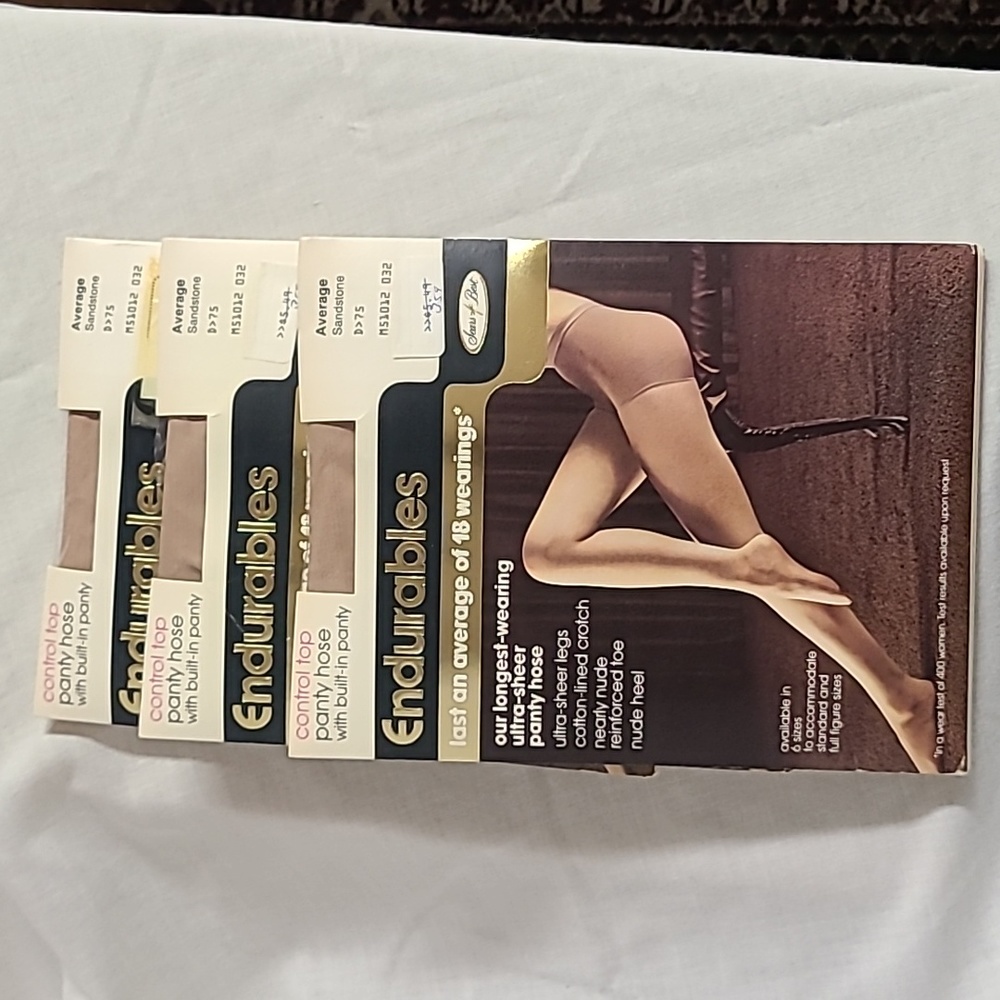 NIP 3 Pair Vintage Sears Endurables Control Top Panty Hose Sandstone